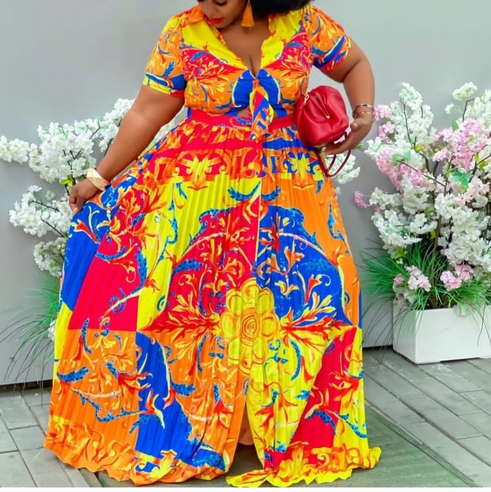 L'ATISTE Orange and Yellow V-Neck Sundress